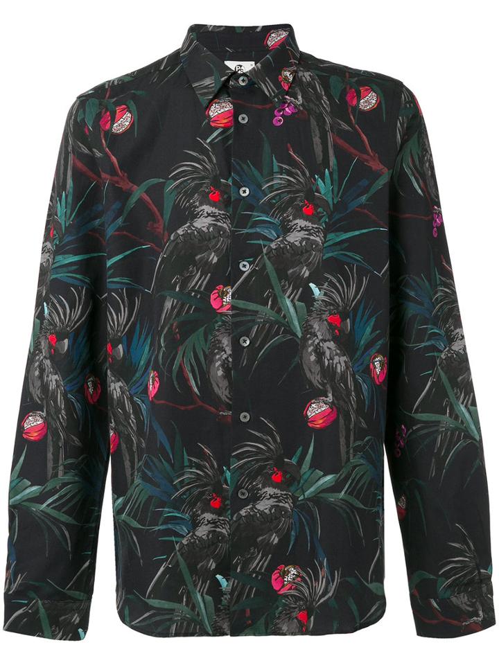 Ps By Paul Smith Floral Print Shirt, Men's, Size: Medium, Black, Cotton/linen/flax