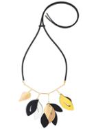 Marni Leaf-shaped Contrasted Panel Necklace, Women's, Black, Leather/metal