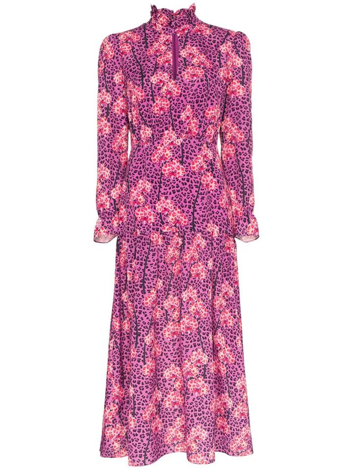Borgo De Nor Eugenia Leopard Orchid Print Midi Dress - Pink
