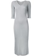 Estnation - V-neck Knitted Dress - Women - Silk/lyocell/rayon - 38, Grey, Silk/lyocell/rayon