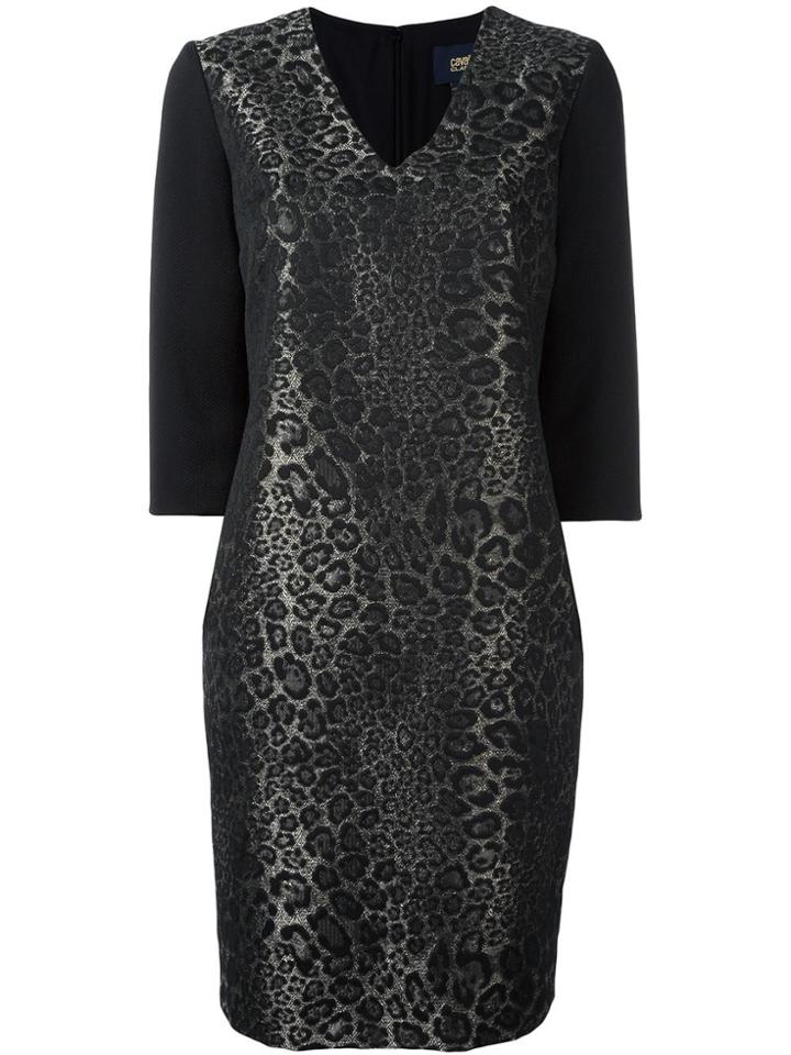 Cavalli Class Animalier Jacquard V-neck Dress - Black