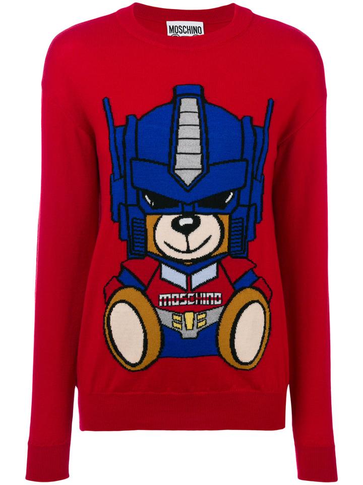 Moschino - Transformer Bear Knit Sweater - Women - Virgin Wool - M, Red, Virgin Wool