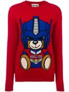 Moschino - Transformer Bear Knit Sweater - Women - Virgin Wool - M, Red, Virgin Wool