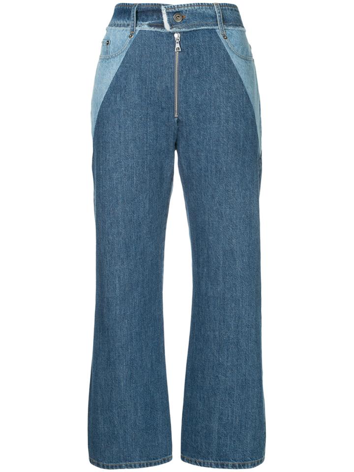 Sea Cropped Wide-leg Contrast Jeans - Blue