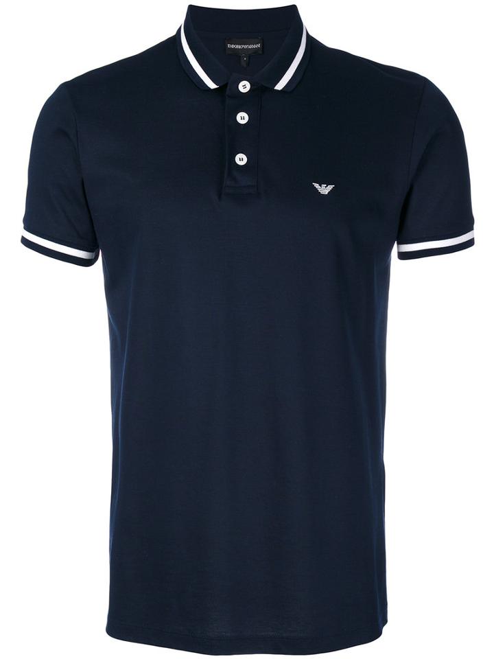 Emporio Armani - Striped Detail Polo Shirt - Men - Cotton/lyocell - L, Blue, Cotton/lyocell