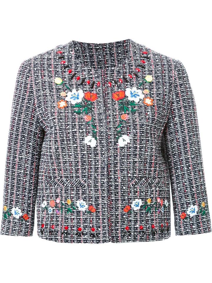 Steve J & Yoni P Embroidered Tweed Jacket, Women's, Size: Small, Blue, Cotton/nylon/polyester/rayon