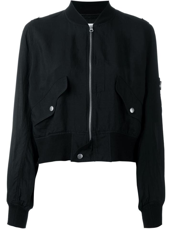 Mm6 Maison Margiela Cropped Bomber Jacket, Women's, Size: 44, Blue, Silk/cotton/polyamide/viscose