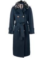 Thom Browne 3d Floral Embroidery Mackintosh Trench Coat - Blue
