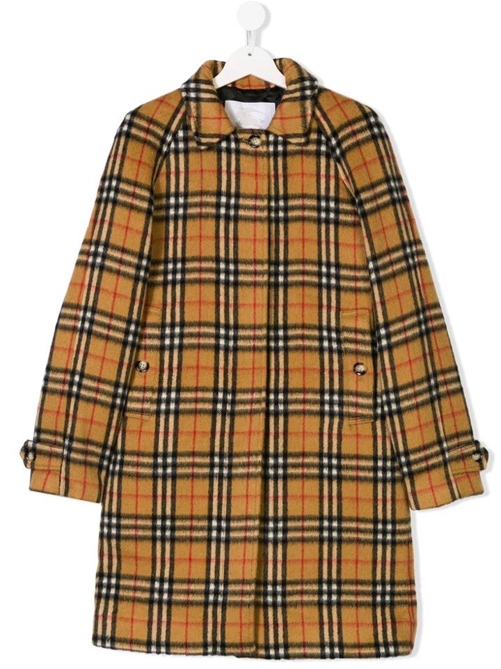 Burberry Kids Teen Check Coat - Nude & Neutrals