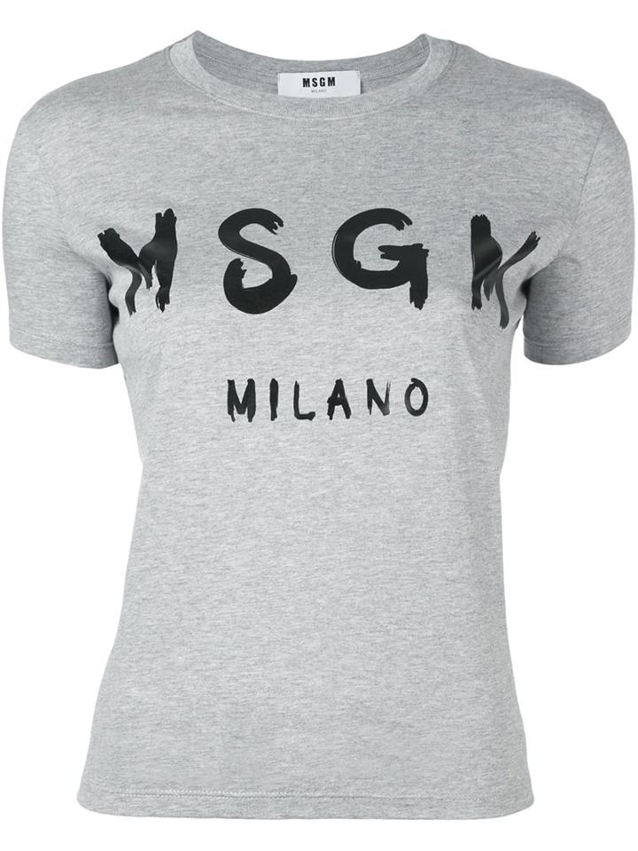 Msgm Logo Print T-shirt, Women's, Size: Large, Grey, Cotton