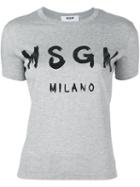 Msgm Logo Print T-shirt, Women's, Size: Large, Grey, Cotton