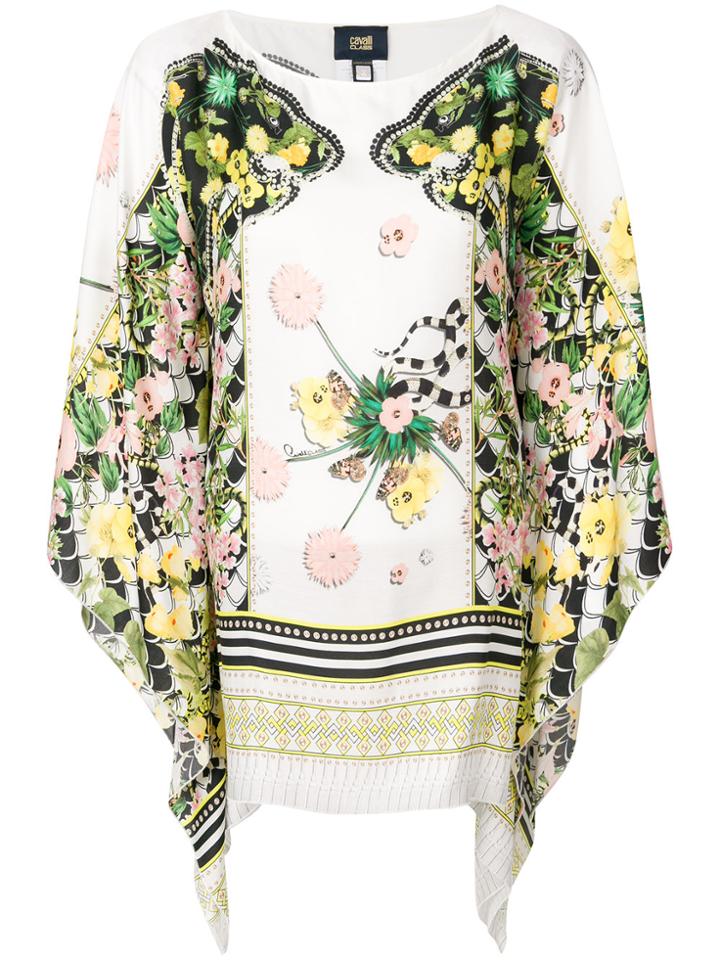 Cavalli Class Draped Printed Blouse - White
