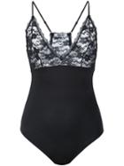 Anine Bing Lace Combo Bodysuit, Women's, Size: M, Black, Polyester/spandex/elastane