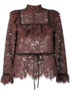 Ganni Frill All Over Lace Blouse - Brown