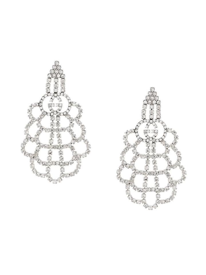 Gucci Gg Crystal Drop Earrings - Silver