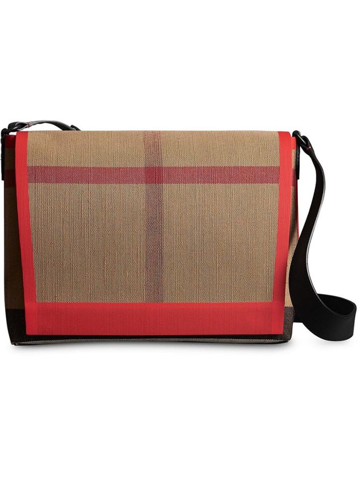 Burberry Medium Leather Trim Check Messenger Bag - Pink