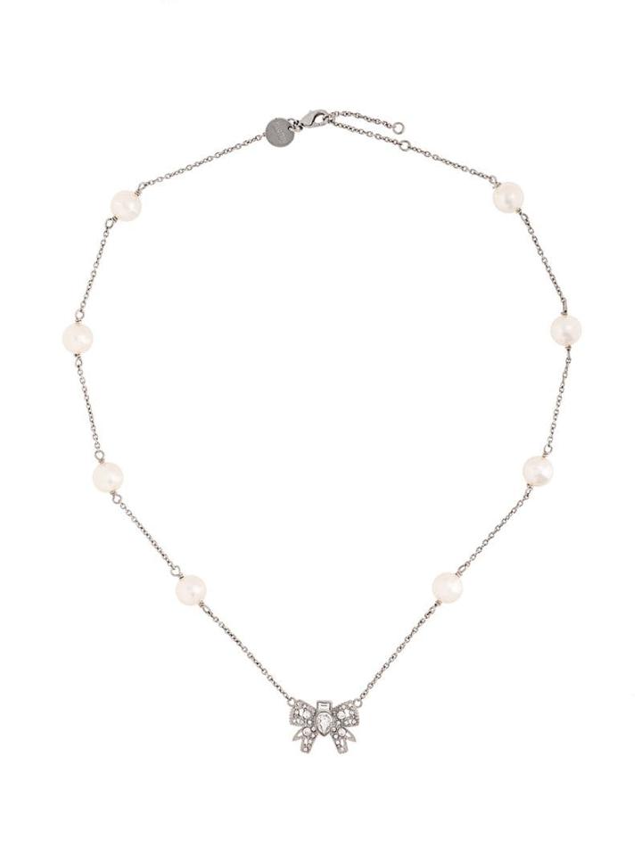 Miu Miu Crystal Bow Necklace - Silver
