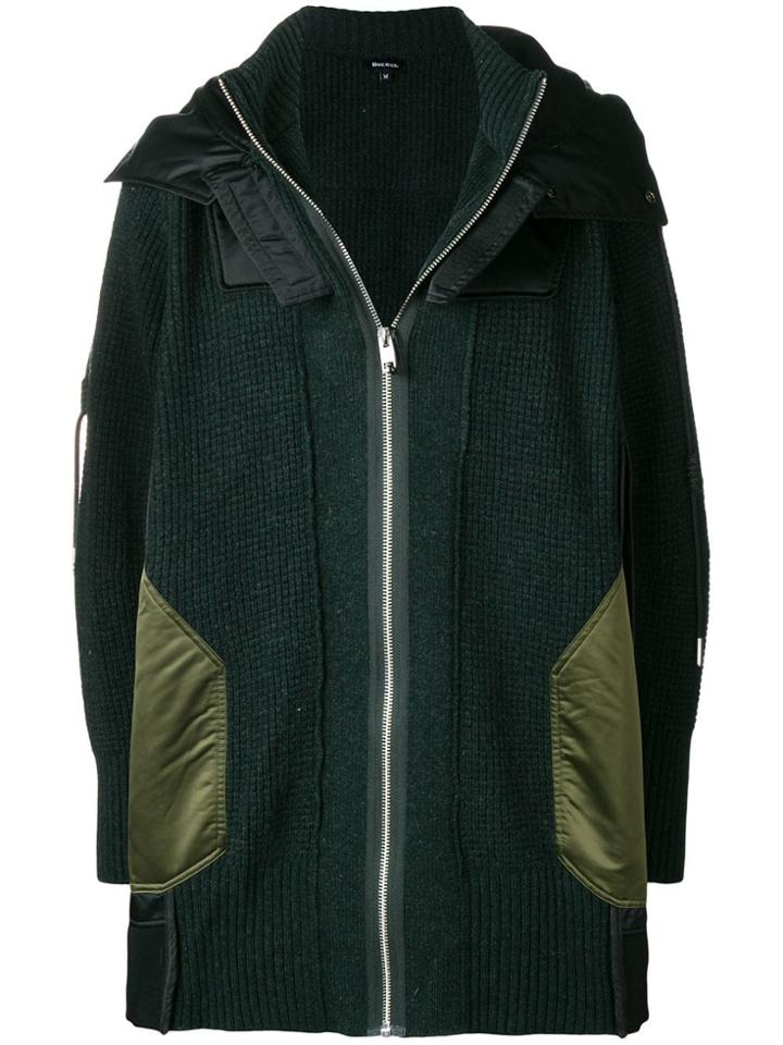 Diesel Hooded Knit Coat - Black