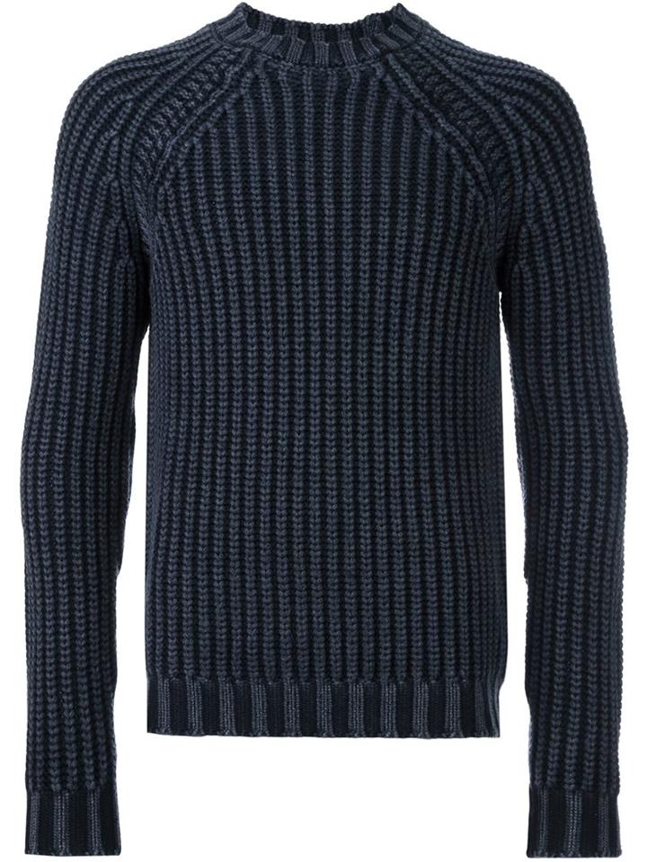 Tod's Ribbed Knit Jumper, Men's, Size: Large, Blue, Merino
