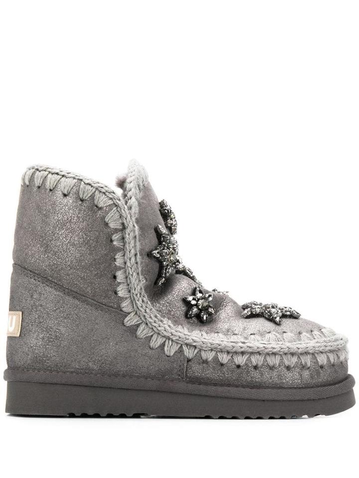 Mou Crystal Embellished Boots - Grey