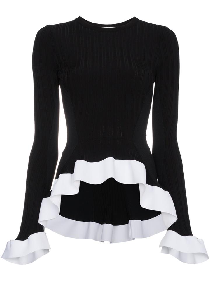 Esteban Cortazar Sweater With Contrasting Frill Hem - Black