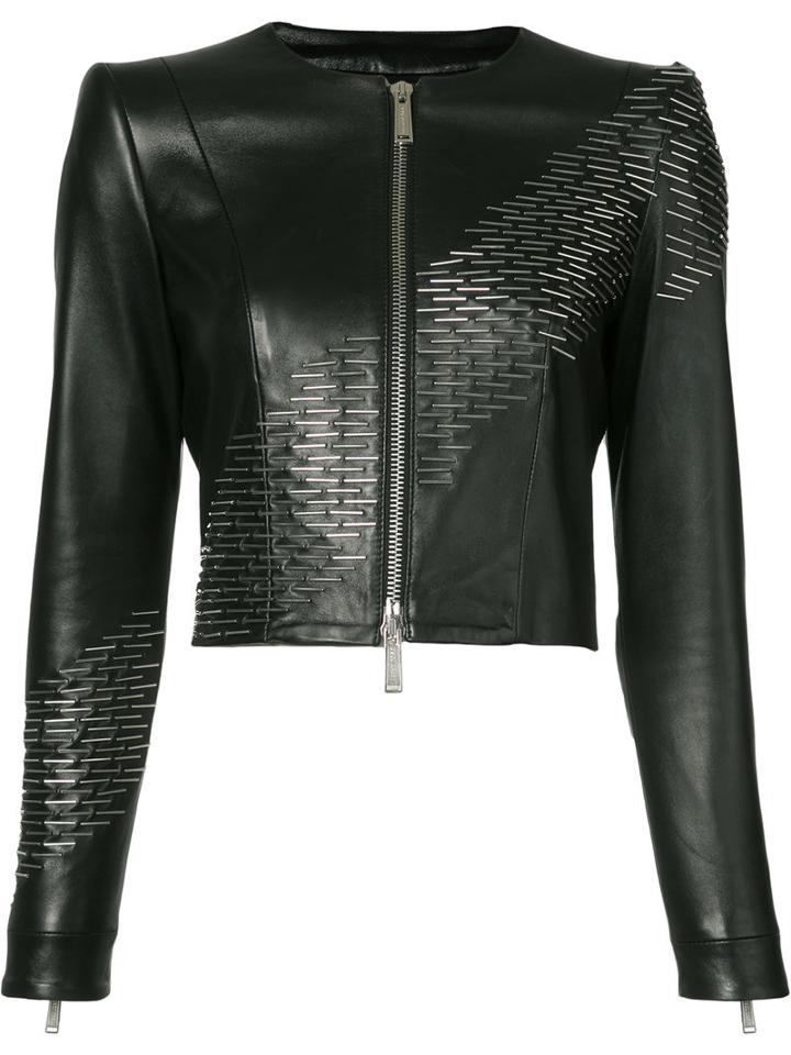 Dsquared2 - Sequin Detail Leather Jacket - Women - Sheep Skin/shearling/acetate/viscose - 38, Women's, Black, Sheep Skin/shearling/acetate/viscose