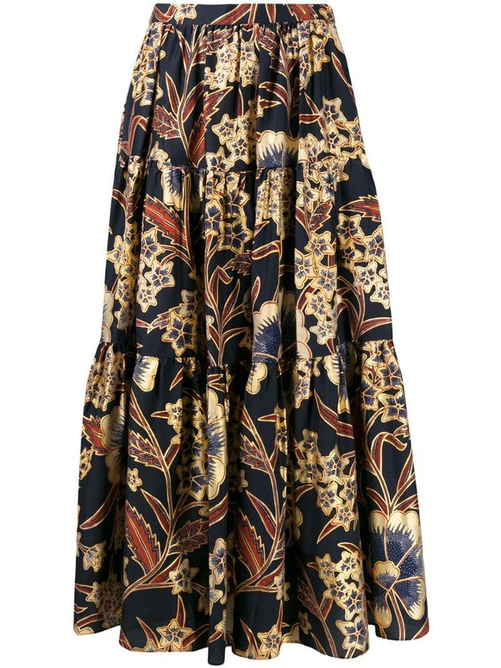Ulla Johnson Floral Print Tiered Skirt - Blue