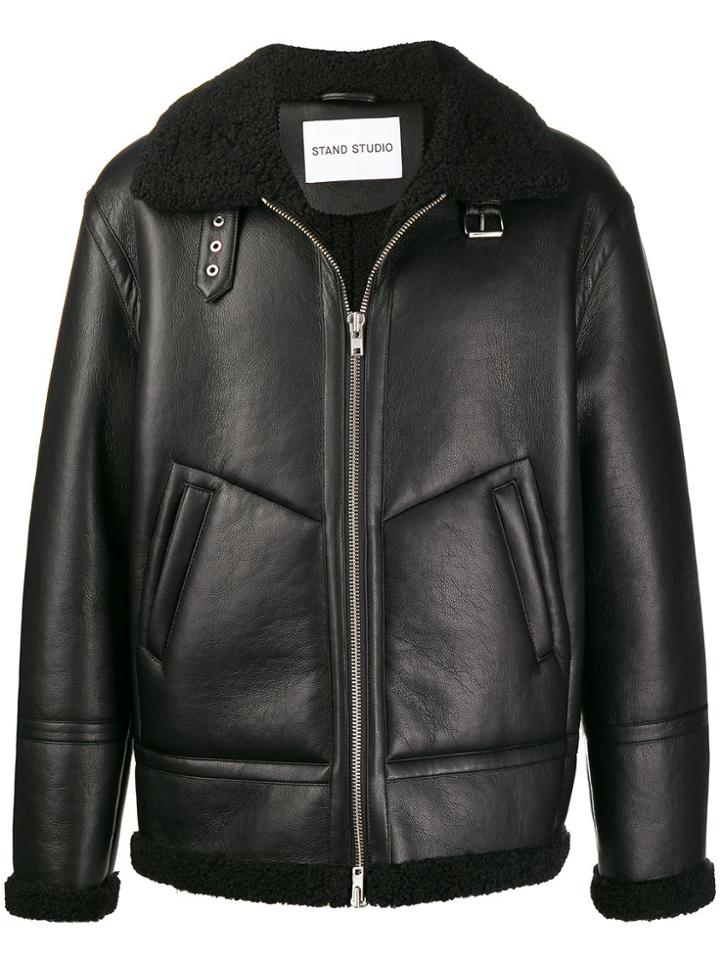 Stand Studio Linus Faux-fur Trim Jacket - Black