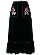 Gucci Floral Embroidered Midi Skirt - Black