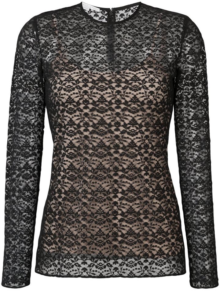 Stella Mccartney - Lace Overlay Blouse - Women - Cotton/polyester/polyamide/spandex/elastane - 38, Black, Cotton/polyester/polyamide/spandex/elastane
