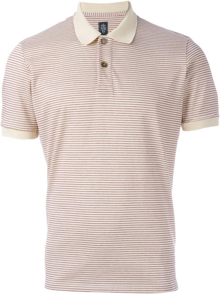 Eleventy Striped Polo Shirt, Men's, Size: M, Nude/neutrals, Cotton