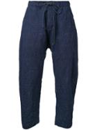 Kazuyuki Kumagai Cropped Drawstring Trousers, Men's, Size: 2, Blue, Cotton/linen/flax/wool/hemp