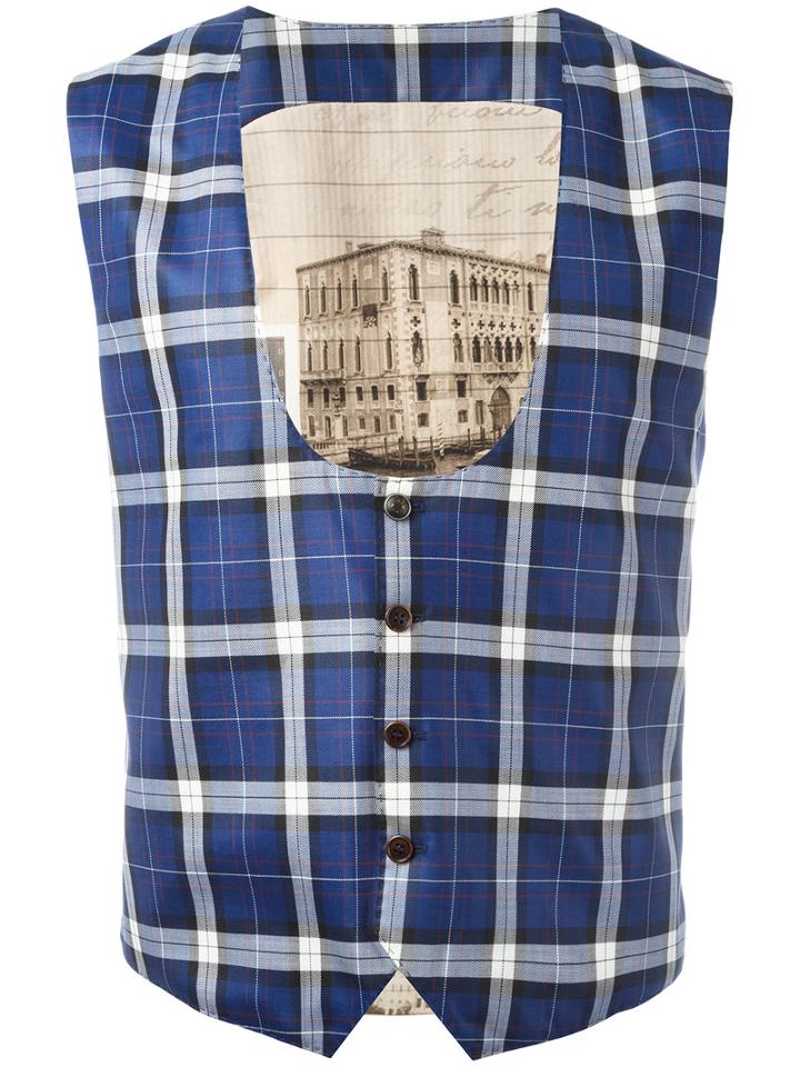 Al Duca D'aosta 1902 Checked Waistcoat, Men's, Size: 52, Blue, Virgin Wool