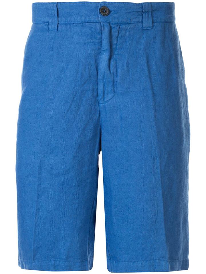 120% Lino Crease Effect Bermuda Shorts - Blue