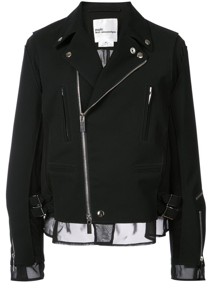 Comme Des Garçons Noir Kei Ninomiya Ruffle Trim Biker Jacket - Black