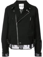 Comme Des Garçons Noir Kei Ninomiya Ruffle Trim Biker Jacket - Black