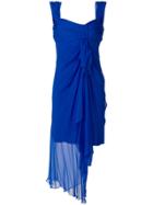 Alberta Ferretti Draped Asymmetric Sleeves Dress - Blue