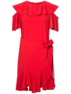 Goen.j Ruffle Trim Cold Shoulder Wrap Dress - Red