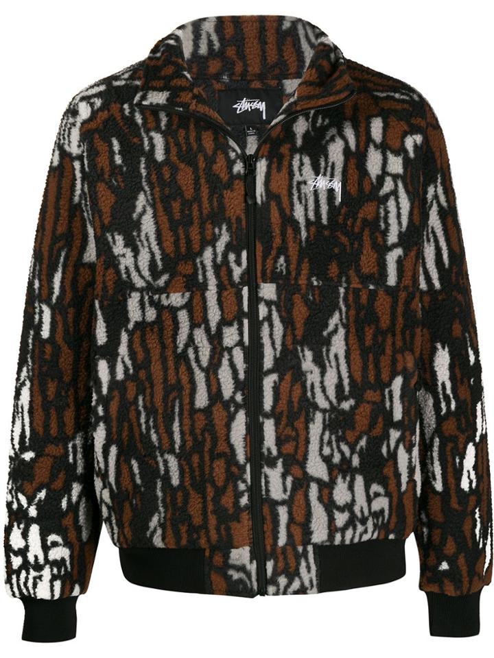 Stussy Tree Bark Fleece Jacket - Brown