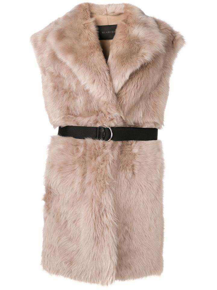 Blancha Fur Belted Gilet - Neutrals