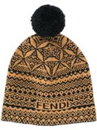 Fendi Embroidered Pom-pom Beanie Hat - Brown