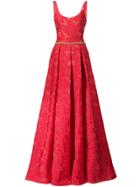 Marchesa Notte Rose Pattern Gown - Red