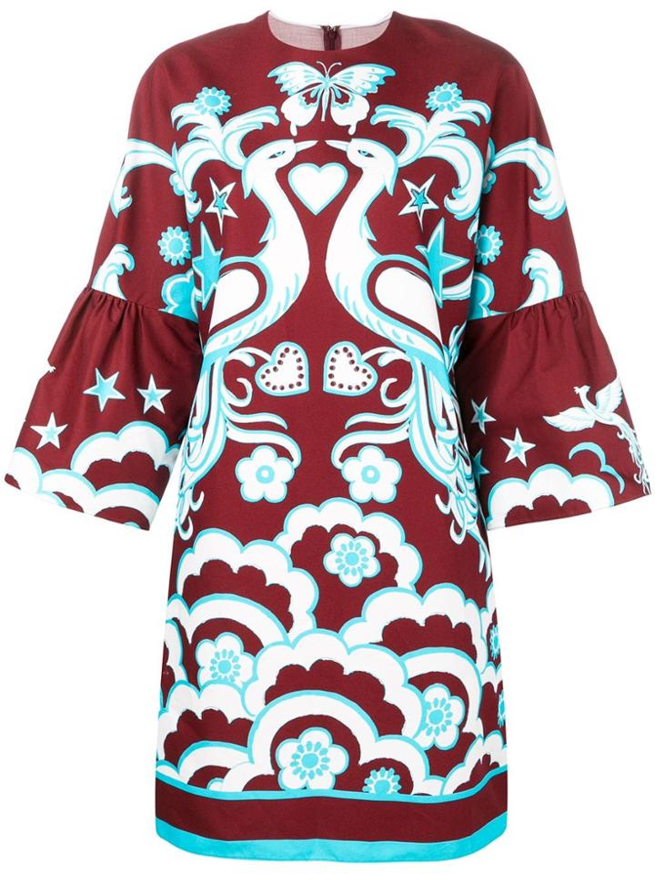 Valentino Phoenix Print Dress - Red