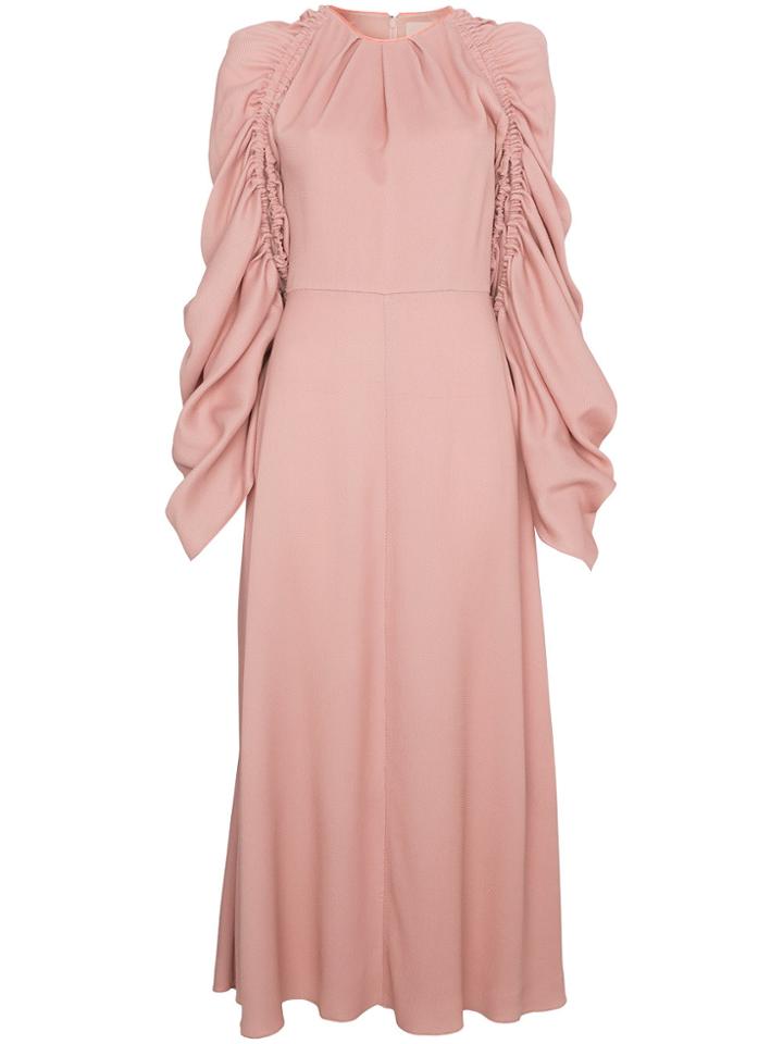 Roksanda Silk Midi Dress With Ruched Sleeves - Pink & Purple