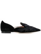 Alberta Ferretti Leaf Embroidered Slippers - Black