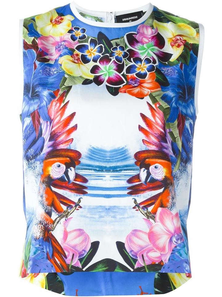 Dsquared2 Parrot And Floral Print Top, Women's, Size: 44, Cotton