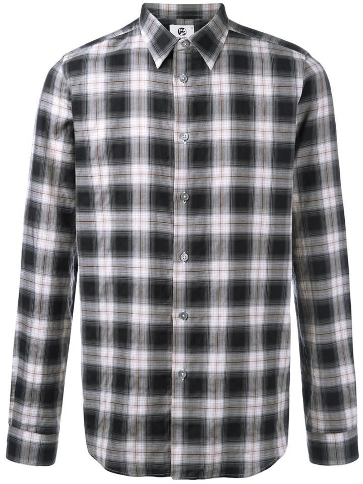 Ps By Paul Smith Checked Shirt, Men's, Size: Large, Black, Cotton/spandex/elastane