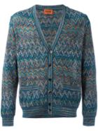 Missoni V-neck Cardigan, Men's, Size: 52, Blue, Cotton/linen/flax/nylon/rayon