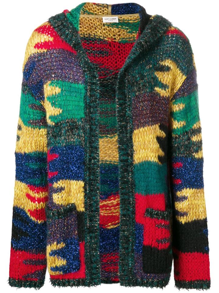 Saint Laurent Colour-block Hooded Cardigan - Green