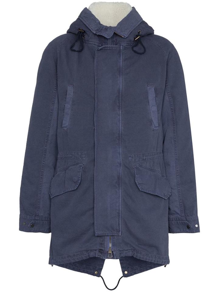 Yves Salomon Shearling Trim Padded Parka Coat - Blue